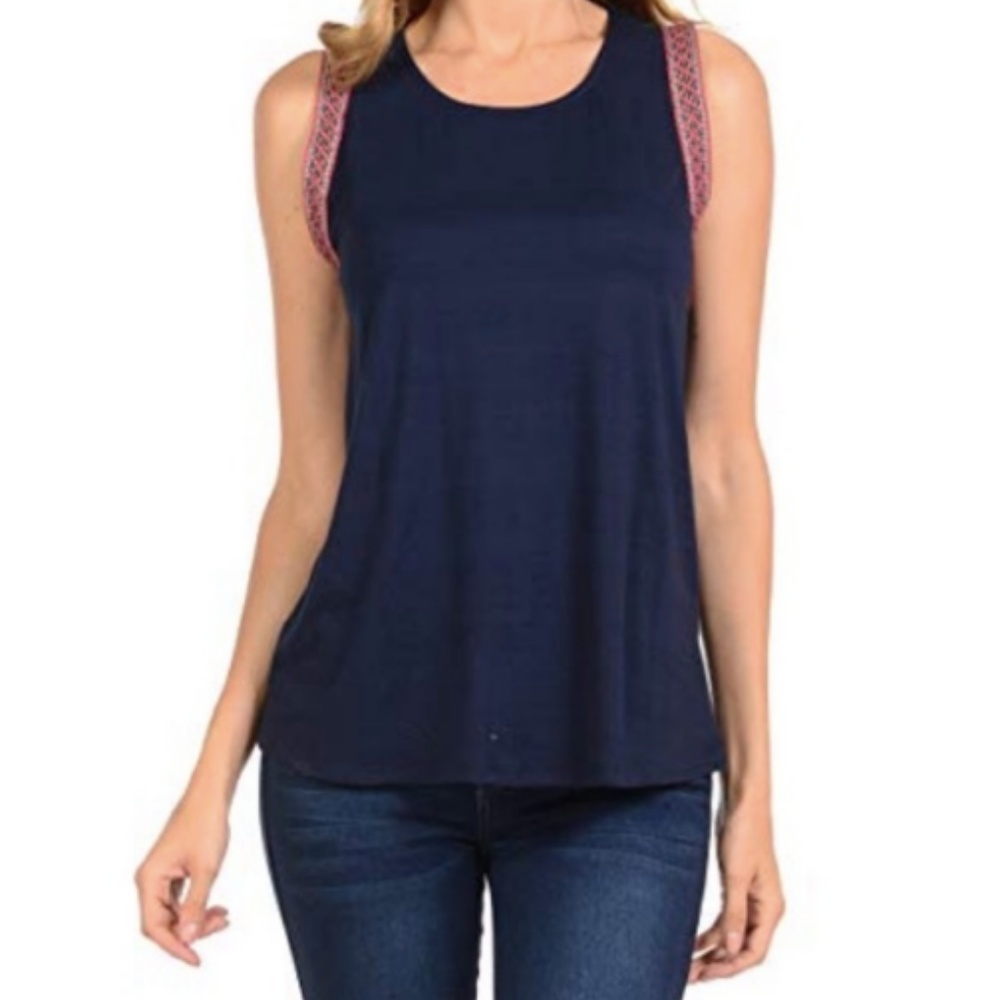 Anthropologie W5 Americana Printed Tape Tank Navy